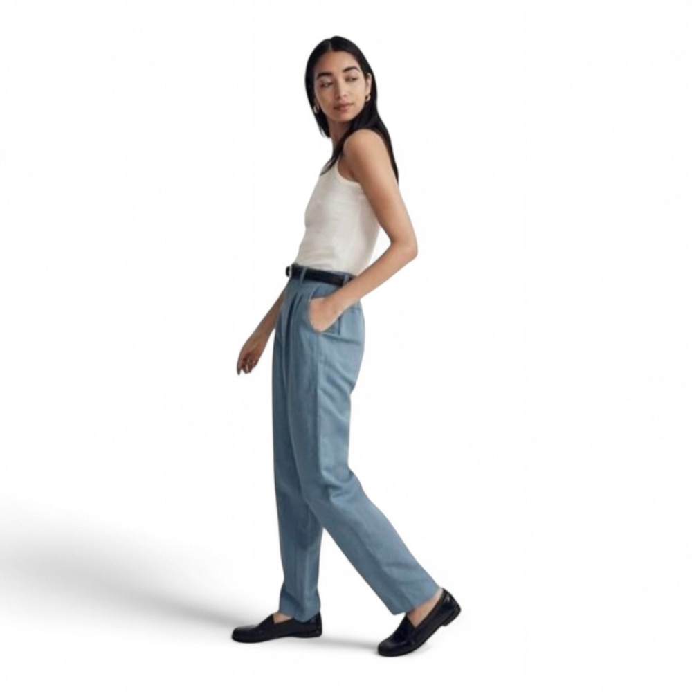 Madewell Pleated Linen Blend High Waist Tailored Tapered Pant Sz 8 in Ocean - Picture 3 of 13